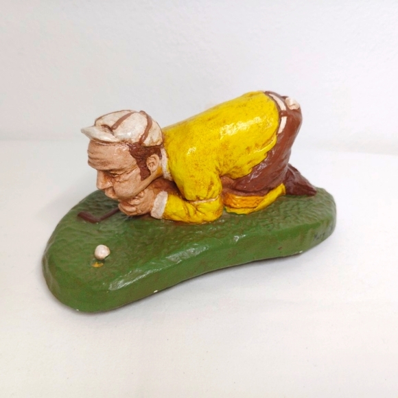 Rottman Golf Figurine Golfer Blow Ball Huff Puff Yellow Plaster Signed 1974 - Picture 6 of 12